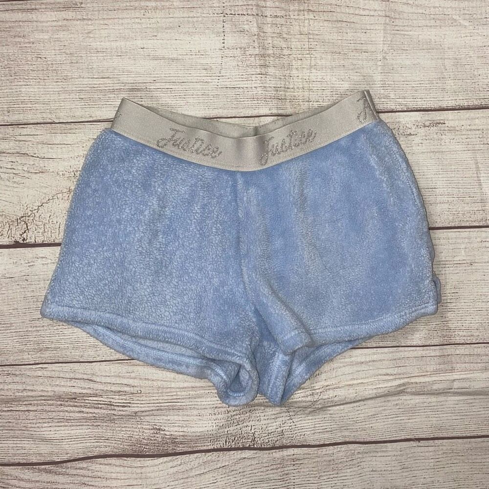 Justice youth girls 8 pull on fleece pajama shorts blue & silver